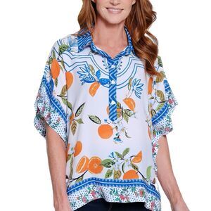 John Mark Tropical Printed Boho Oversized Tunic Top White Size 2X/3X Fruit NWT